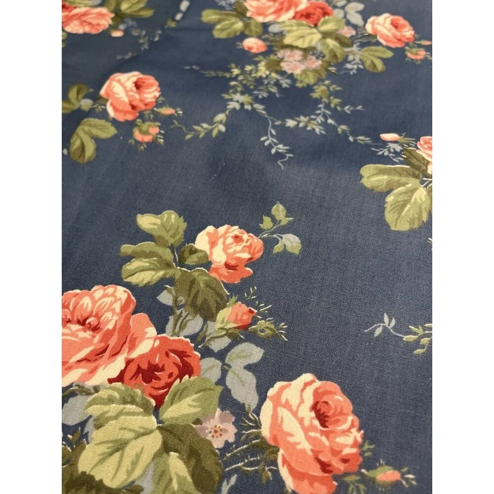 2 Croscill Blue w Pink Flowers Lined Panels Curtains 38x86” (per Panel) VTG USA